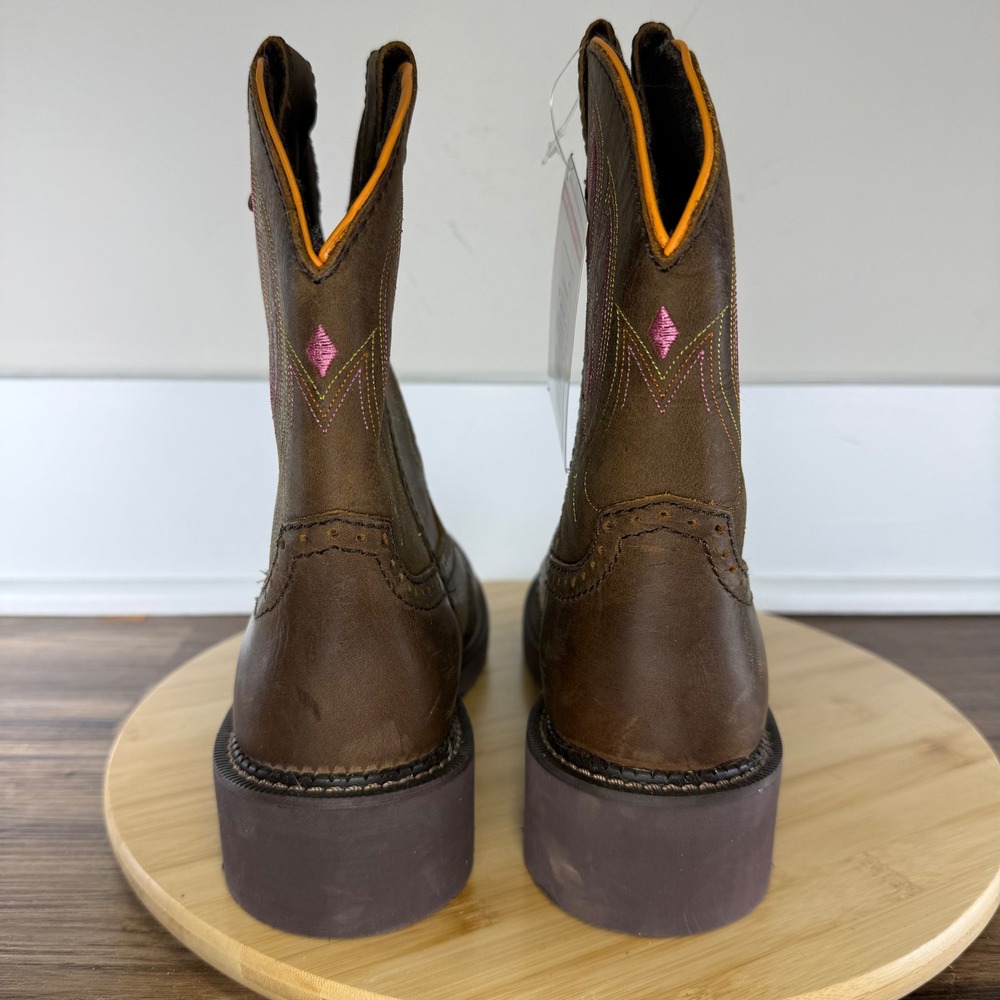NWT Justin Gypsy Cowgirl Boots Womens 8B Brown Leather Pink Embroidery GY9526 - Picture 4 of 8